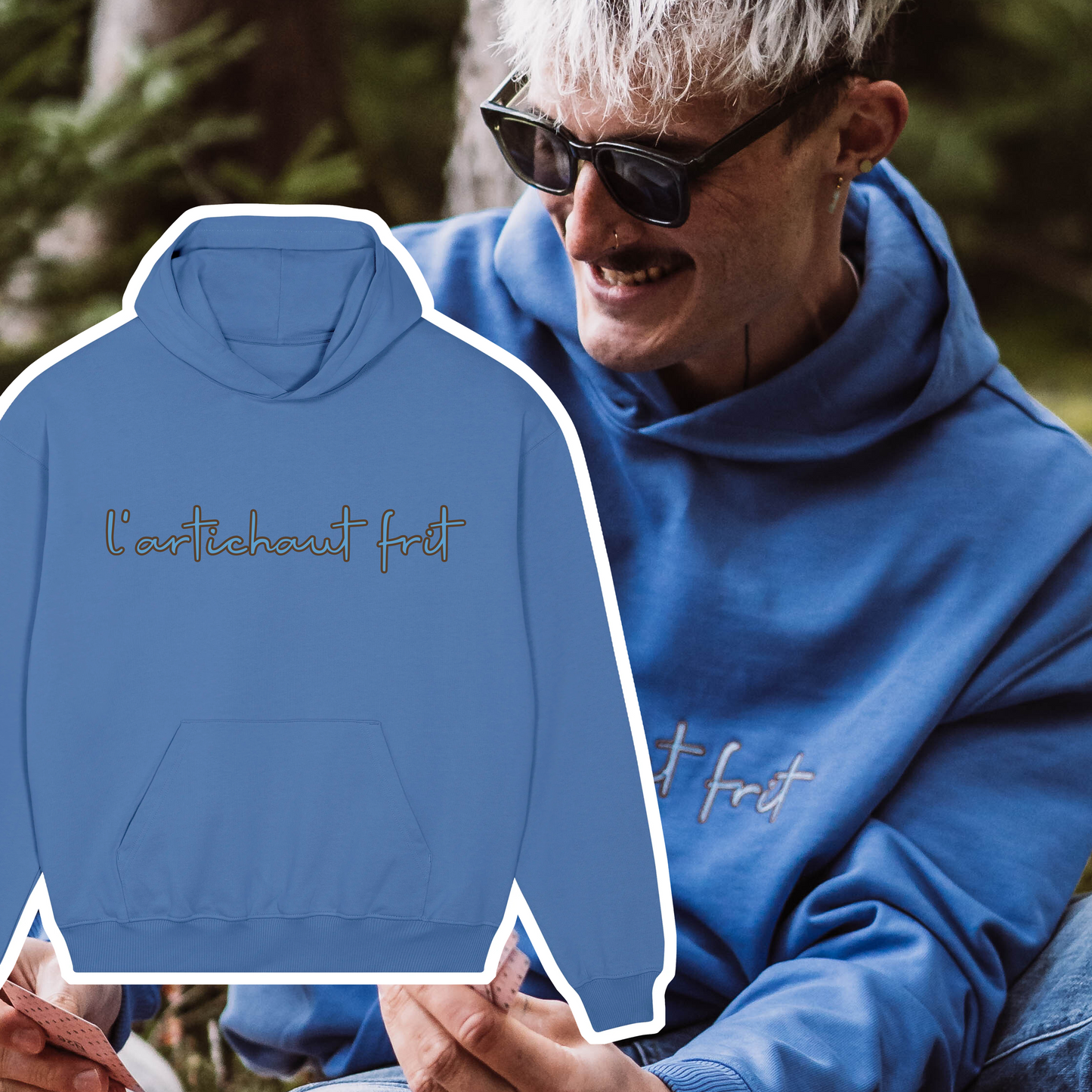 Embroidery Hoodie bright blue